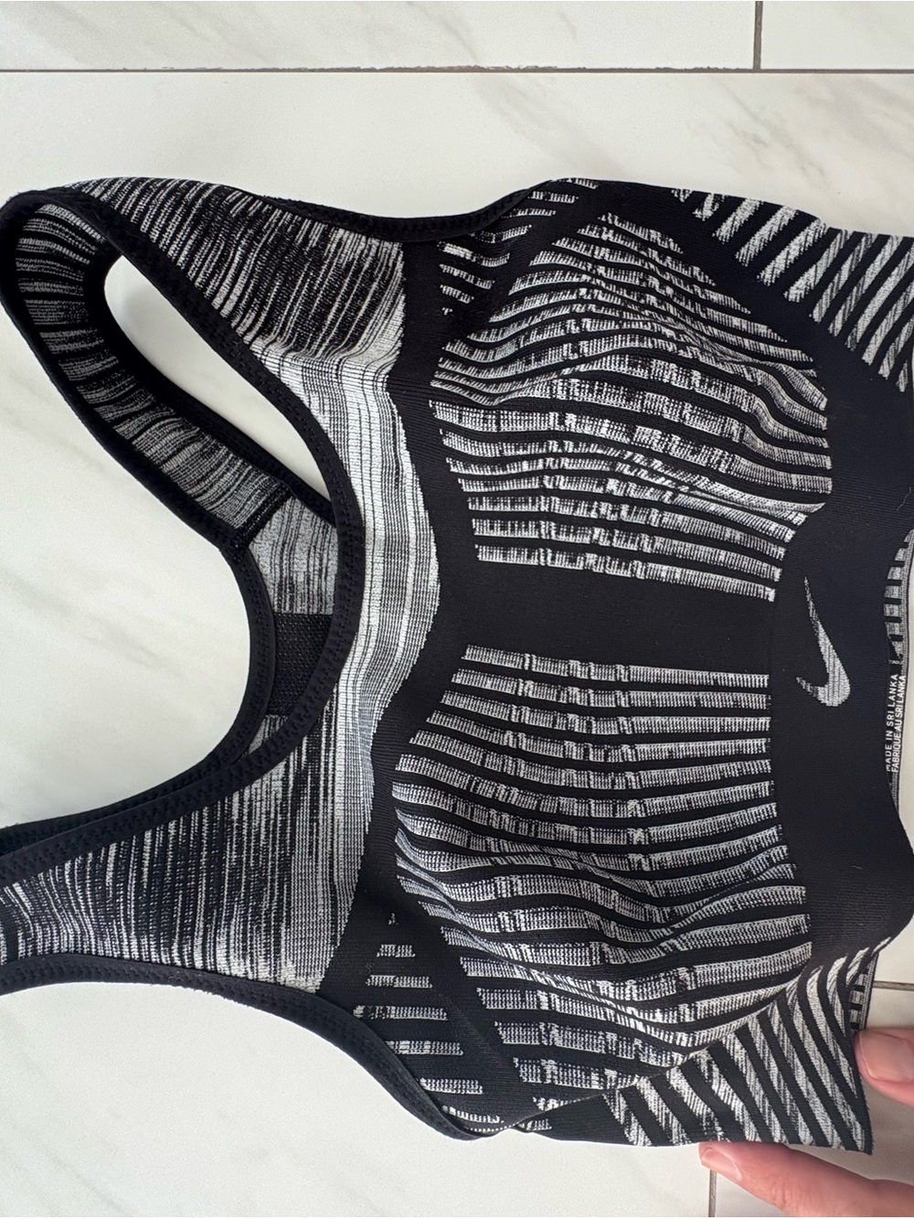 Nike Black & White Striped Racerback Sports Bra